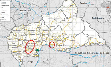 In red on the map are the areas where Concern works in CAR.