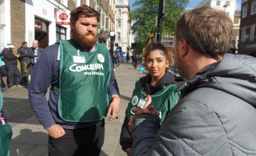 Concern Street Fundraisers Joe, Sirine and Enda in Baker Street, London. Photo: Lucy Bloxham