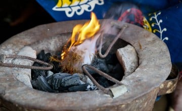 Flames of an eco stove in Sierra Leone. 