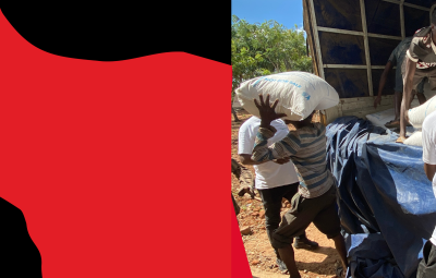 Concern Worldwide staff unload emergency aid from truck
