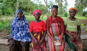 Pregnant mum Mariatu with her family at home in Mambolo. The health centre that Mariatu is attending for her pregnancy is supported by Concern. Photo: Darren Vaughan/Concern Worldwide.