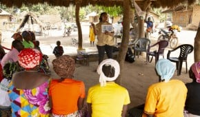 Kadiatu Kabia, Nutrition and Gender Officer for Concern Worldwide, at a nutrition training session in Majehum community, Tonkolili, Sierra Leone. Photo: Kieran McConville/Concern Worldwide.