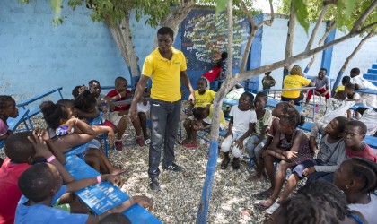 Children taking part in a ‘Children's Parliament’ session in Cité Soleil. Photo: Kieran McConville