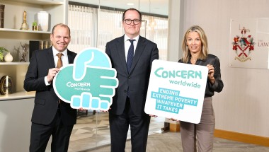 Colin Mitchell, President of the Law Society, Donal Lunny KC, Chair of the Bar of NI and Jackie Trainor, NI Director of Concern Worldwide (UK). Photo: Justin Kernoghan