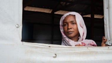 A South Sudanese woman in a refugee camp.