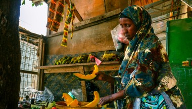 Surad* (55) runs her own shop in Bondhere district in Mogadishu. Concern’s Self-Help Group (SHG) model gave Surad* the support and skills she needed to begin her own business. The SHG programme first helps women individually, teaching them essential skills like business development. Photo: Adnan Mohamed/Concern Worldwide