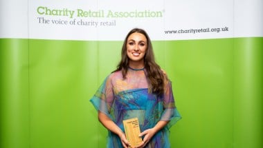 A woman receives an award