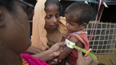 Concern&#039;s Abida Suldana carries out screening for malnutrition Moynadhona refugee camp for Rohingya in Cox&#039;s Bazar, Bangladesh