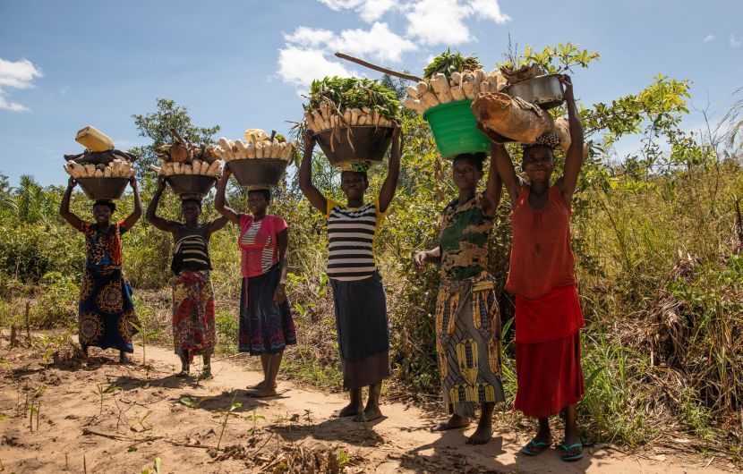 Women return from farmland with baskets of vegetables and firewood in the DRC. Photo: Hugh Kinsella Cunningham/Concern Worldwide