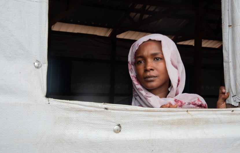 A South Sudanese woman in a refugee camp.