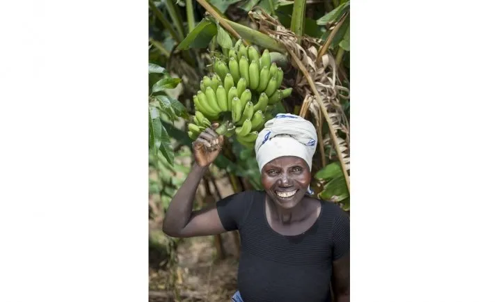 Meresiyana Cimpaye, 40, with her banana plants at her home in Bukinanyana, Cibitoke, Burundi. Photo: Abbie Trayler-Smith / Concern Worldwide