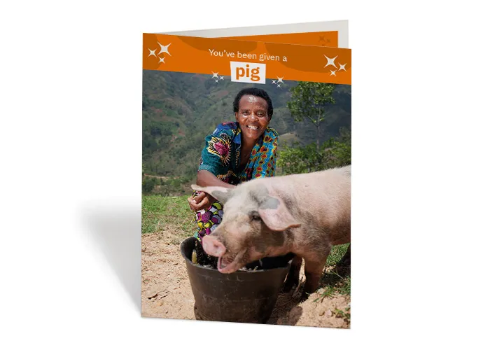 Violette Bukeyeneza, 45, and her son Lievain, 3 with their life-changing pig at their home in Cibitoke, Burundi. Photo: Abbie Trayler-Smith/Concern Worldwide Violette Bukeyeneza, 45, and her son Lievain, 3 with their life-changing pig at their home in Cibitoke, Burundi. Photo: Abbie Trayler-Smith/Concern Worldwide