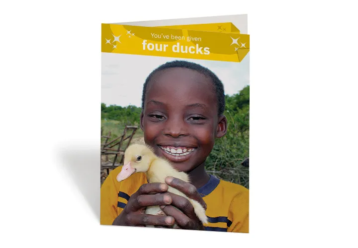 Nhkonde, eight, shows off one of his newly hatched ducklings in Malawi. Photo: Jason Kennedy / Concern Worldwide