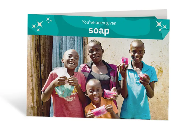 Lizzie and her children Mathews, Given and Trust, with the soap they need to protect themselves. Photo: Concern Worldwide Lizzie and her children Mathews, Given and Trust, with the soap they need to protect themselves. Photo: Concern Worldwide