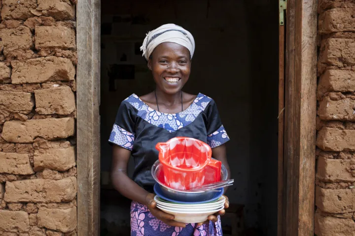 Jeanne improved hygiene in her home, thanks to these essential items. Photo: Abbie Trayler-Smith / Concern Worldwide