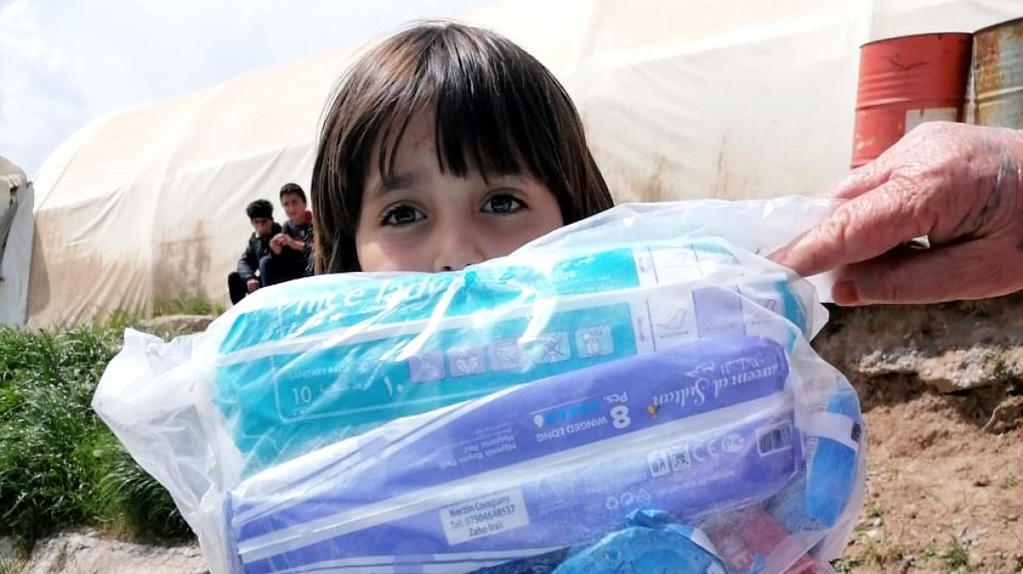 Distribution of COVID-19 prevention Hygiene Kits at IDPs camp Dohuk Kurdistan Iraq Photo: OCHA.