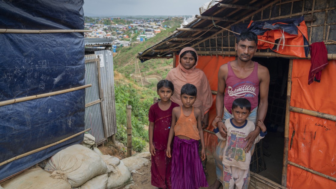 Rohingya refugees, Mohamed Zakir* and his family at home in Cox's Bazar refugee camp. Photo: Abir Abdullah/ Concern Worldwide