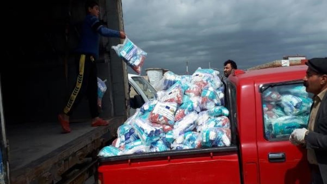 Distribution of COVID-19 prevention hygiene kits at Khankay IDPs camp, Dohuk, Kurdistan, Iraq