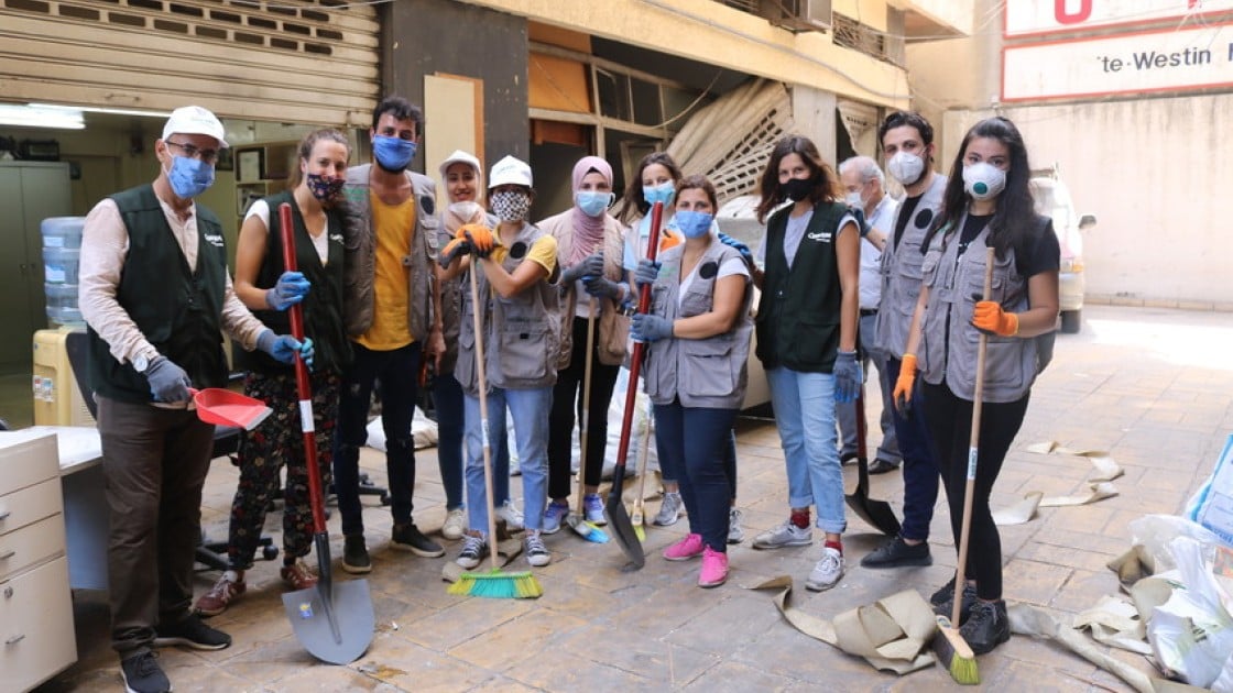Members of Concern Lebanon volunteering with clean-up efforts in Beirut. Photo: Concern Worldwide.