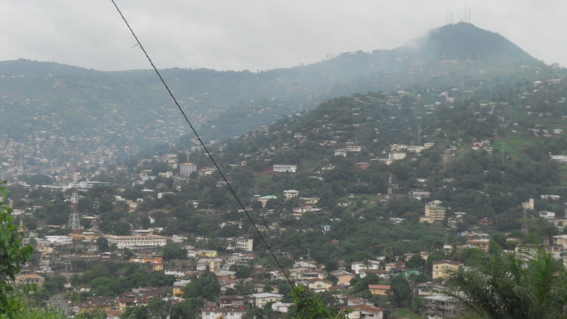 This photo taken in 2014 shows the scale of housing development around the hills of Freetown, Sierra Leone. Photo by Kai Matturi, Concern Worldwide.