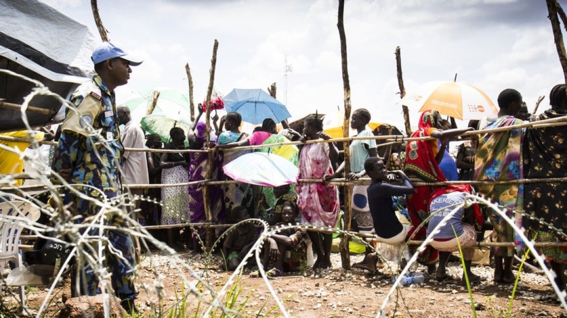 Internally displaced people queuing at a Protection of Civilian camp near Juba, South Sudan. Photo: Crystal Wells / Concern Worldwide.