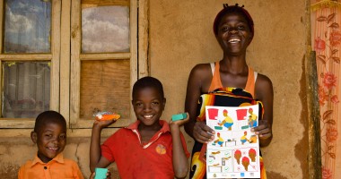 Shyreen and her sons after receiving soap from Concern's team in Malawi