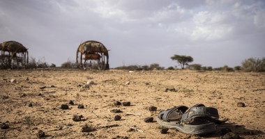 Sandal left abandoned on scorched dry desert land in Somalia