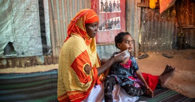 Calaso* (37) is a mother of five children. Calaso and her family moved to the refugee camp due to recurring droughts. She brought her child to the MCH (Maternal & Baby Health Center) in Siinkadheer after her child became malnourished. (Photo: Mustafa Saeed/Concern Worldwide)