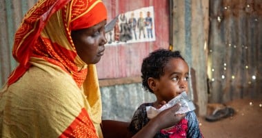 Calaso* (37) is a mother of five children. Calaso and her family moved to the refugee camp due to recurring droughts. She brought her child to the MCH (Maternal & Baby Health Center) in Siinkadheer after her child became malnourished. (Photo: Mustafa Saeed/Concern Worldwide)