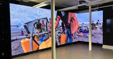 The seven-metre-wide video wall inside the Belfast Exposed gallery