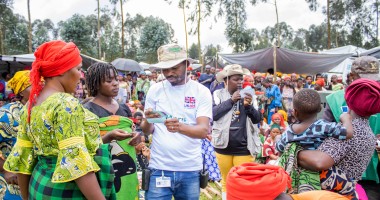 Urbain Amisi, Concern's Emergency Project Manager, at a distribution for displaced people in DRC. Photo: Samuel Isenge/Concern Worldwide