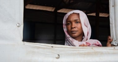 A South Sudanese woman in a refugee camp.