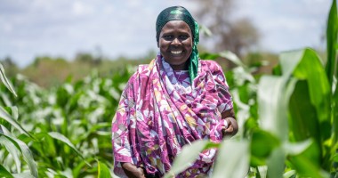 Aziza Fumo Satu is the chairlady of the Ghamano Farming Group and was born and raised in Wodesa, Tana River, Kenya. She is a mother of six and has learned to use family MUAC to monitor her children’s health, while farming maize, spinach, and green grams with her group. Photo: Eugene Ikua/Concern Worldwide.