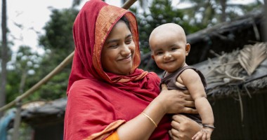 Marium* a mother with her daughter Tayma* and a receiver of Concern’s training support on nutrition, home gardening and seeds production for better nutritious life and livelihood at Cox's bazar. Photo: Saikat Mojumder/Concern Worldwide.