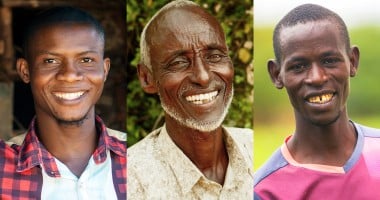 A montage of three smiling men