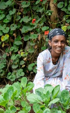 Mother of one, Asmaru Derebe at her home garden. Photo:Eugene Ikua/Concern Worldwide