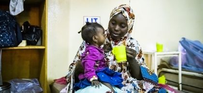 Aicha brought her baby Siyama to the health centre as Siyama was suffering from diarrhoea. She discovered then that the baby was malnourished. Siyama was treated at the centre and has improved. Photo: Ed Ram/Concern Worldwide