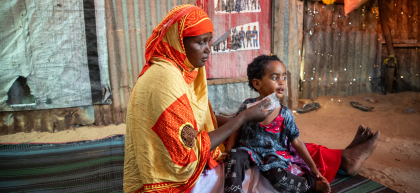 Calaso* (37) is a mother of five children. Calaso and her family moved to the refugee camp due to recurring droughts. She brought her child to the MCH (Maternal & Baby Health Centre) in Siinkadheer after her child became malnourished. Photo: Mustafa Saeed/Concern Worldwide
