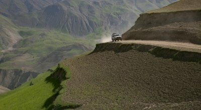 A Concern Land Crusier in action in the hills of Northeastern Afghanistan. Photo: Kieran McConville / Concern Worldwide