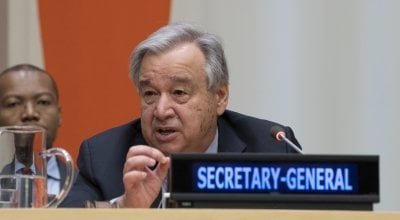 Secretary-General António Guterres speaks at his global town hall meeting with United Nations staff members. Photo: UN Media