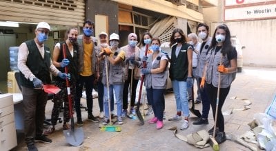 Members of Concern Lebanon volunteering with clean-up efforts in Beirut. Photo: Concern Worldwide.