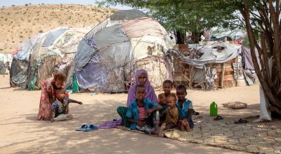 In an IDP camp in Somalia, Amina lives with her four children. Photo: Gavin Douglas