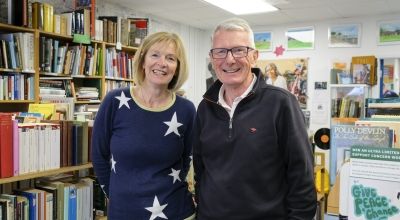 Wife and husband volunteers Gillian and Richard inside Concern's bookshop in Holywood, Co Down. Photo: Darren Vaughan/Concern