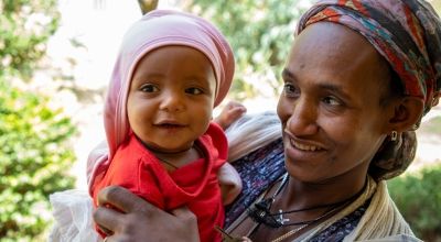 Meseret Sisay (30) with her 8 month old daughter Birtukan Teklu at Dib bahr health centre. Photo: Eugene Ikua/Concern Worldwide