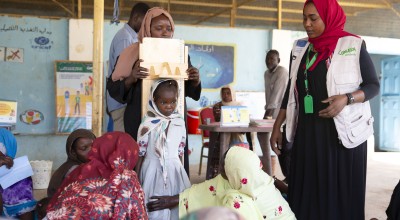 Laimis Abdalazem at a nutrition clinic for acccutely malnourished children at Ardamata Health Centre in the Sudanese city of El Geneina, West Darfur. Some of those attending are returned refugees who have come from Chad. The rate of acute malnutrition in this locality is well above the emergency threshold. The centre is supported by Concern Worldwide. Photo: Kieran McConville/Concern Worldwide