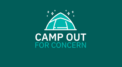 Camp Out for Concern logo with a camping tent, and stars around it.