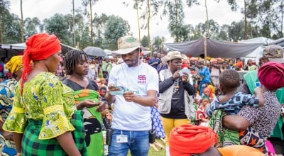 Urbain Amisi, Concern's Emergency Project Manager, at a distribution for displaced people in DRC. Photo: Samuel Isenge/Concern Worldwide