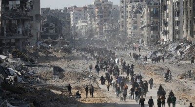 Displaced Palestinians start to return to their houses in Gaza City, Gaza. 