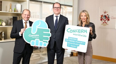 Colin Mitchell, President of the Law Society, Donal Lunny KC, Chair of the Bar of NI and Jackie Trainor, NI Director of Concern Worldwide (UK). Photo: Justin Kernoghan