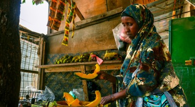 Surad* (55) runs her own shop in Bondhere district in Mogadishu. Concern’s Self-Help Group (SHG) model gave Surad* the support and skills she needed to begin her own business. The SHG programme first helps women individually, teaching them essential skills like business development. Photo: Adnan Mohamed/Concern Worldwide